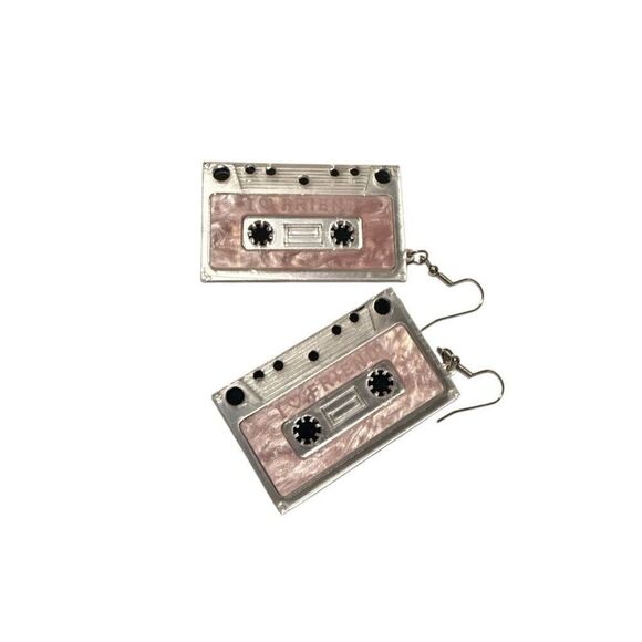 Pink Cassette Tape Drop Earrings - Picture 4 of 6